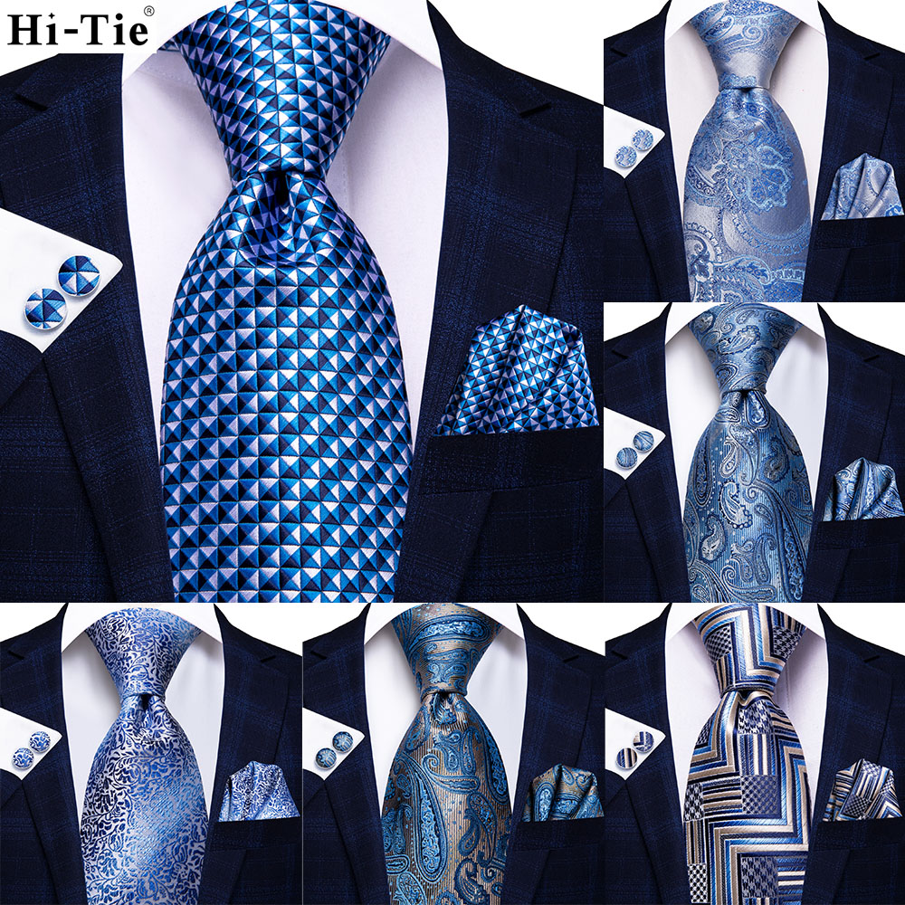 Silk Tie Striped - Hi-Stropdas Modeontwerper Lichtblauw Geruit Paisley Zijden