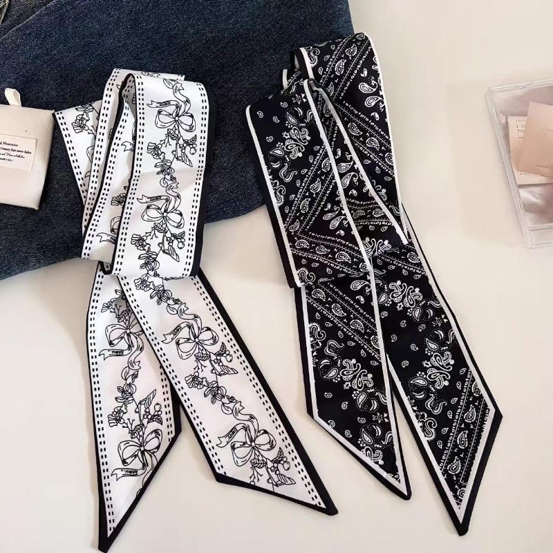 Ascot Neck Scarf - Zwart Wit Dubbelzijdig Paisley Lange Sjaal