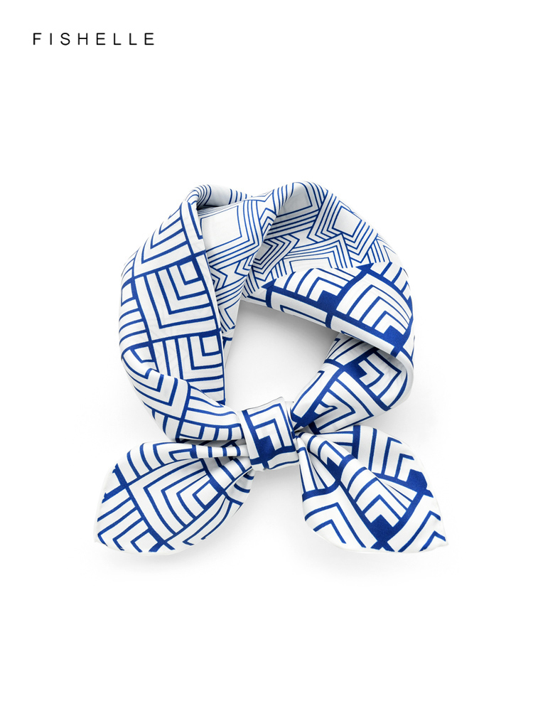 Silk Neck Scarf - Geometrische Gedrukt Real Zijde Twill Sjaal