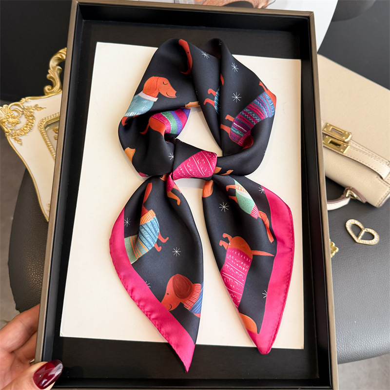 Silk Neck Scarf - Mode Wiener Hond Print Bandana Sjaal