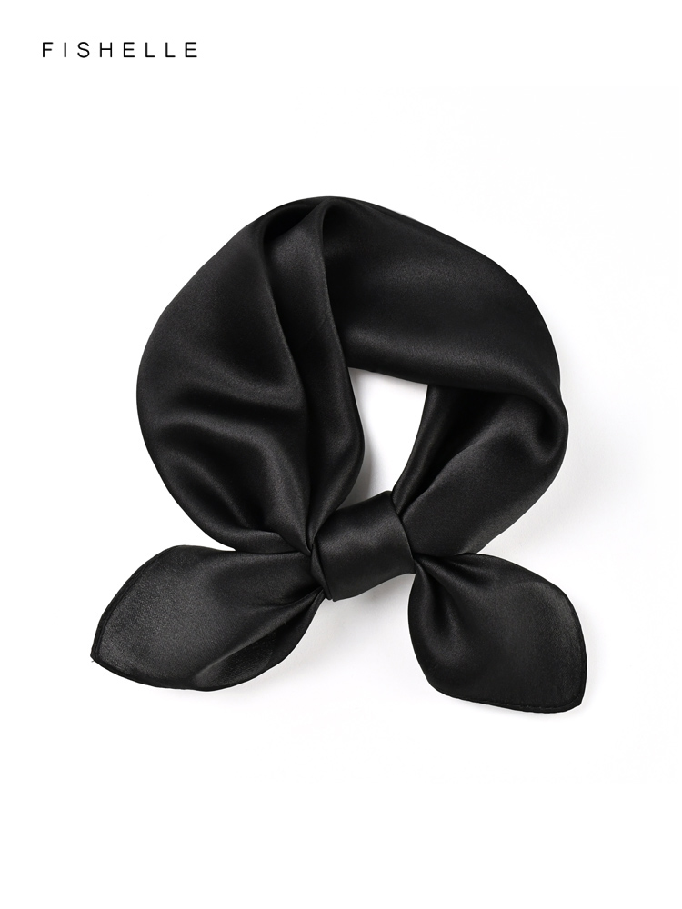 Silk Neck Scarf - Effen Kleur Zwart Pure Zijde Sjaal